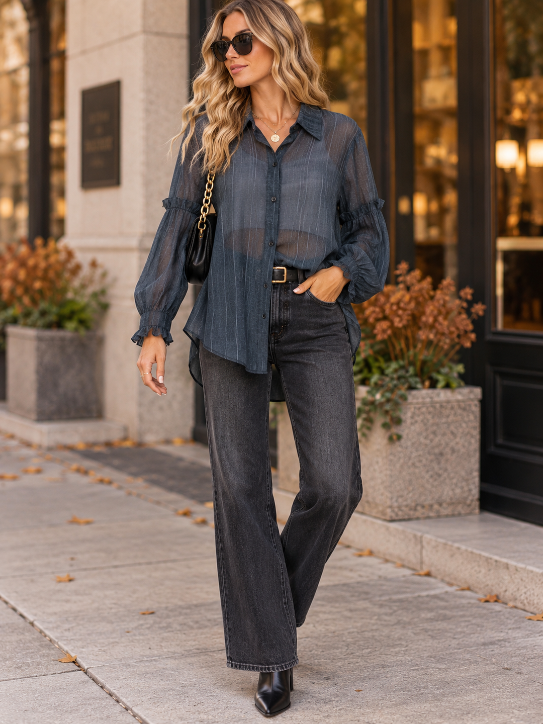 WOMEN'S LONG SLEEVE BUTTON UP OVERSIZED SHIRT