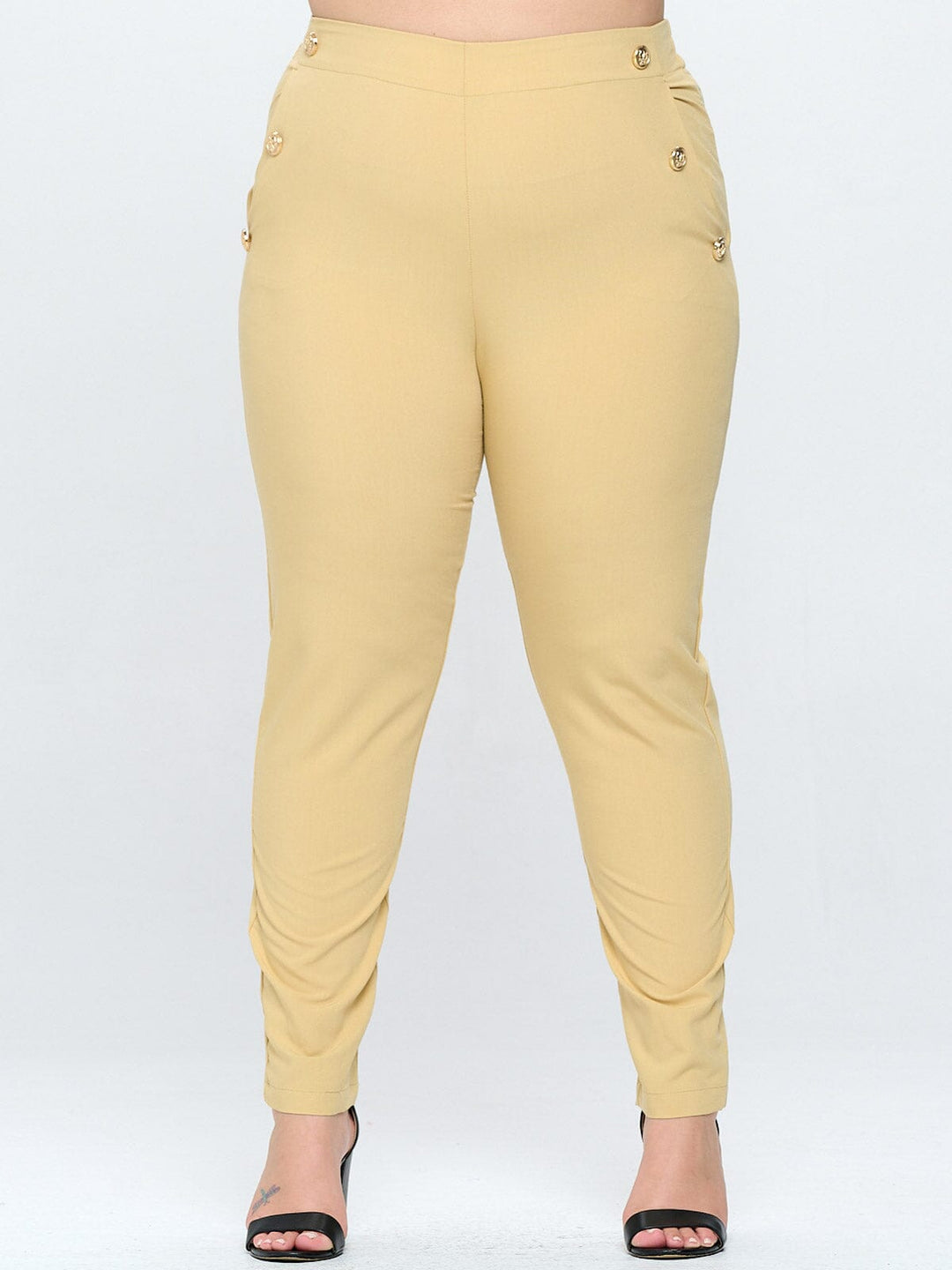 PLUS SIZE ELASTIC WAIST POCKETS BUTTONS DETAILED SKINNY PANTS