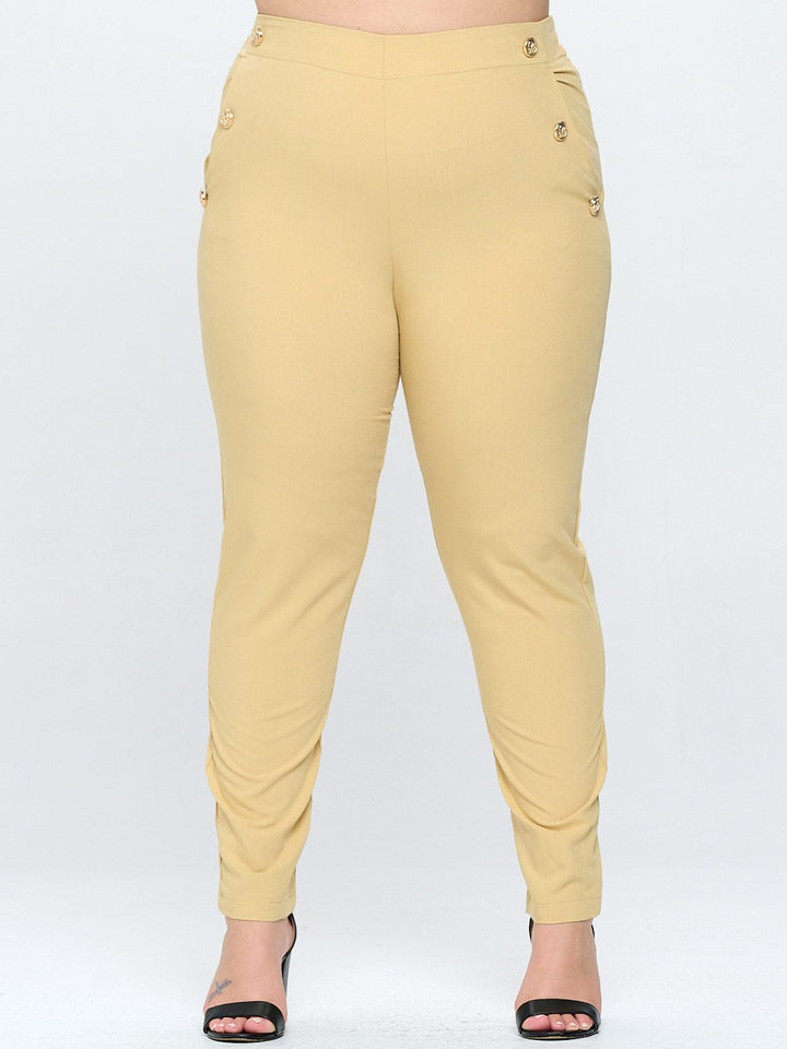 PLUS SIZE ELASTIC WAIST POCKETS BUTTONS DETAILED SKINNY PANTS