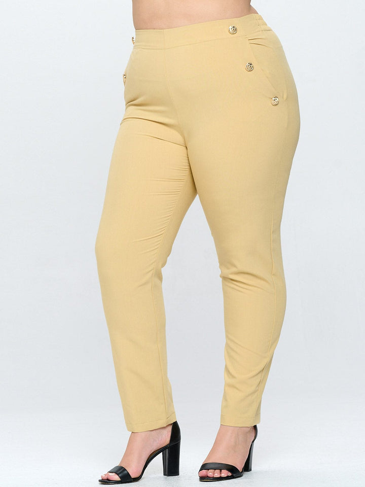 PLUS SIZE ELASTIC WAIST POCKETS BUTTONS DETAILED SKINNY PANTS