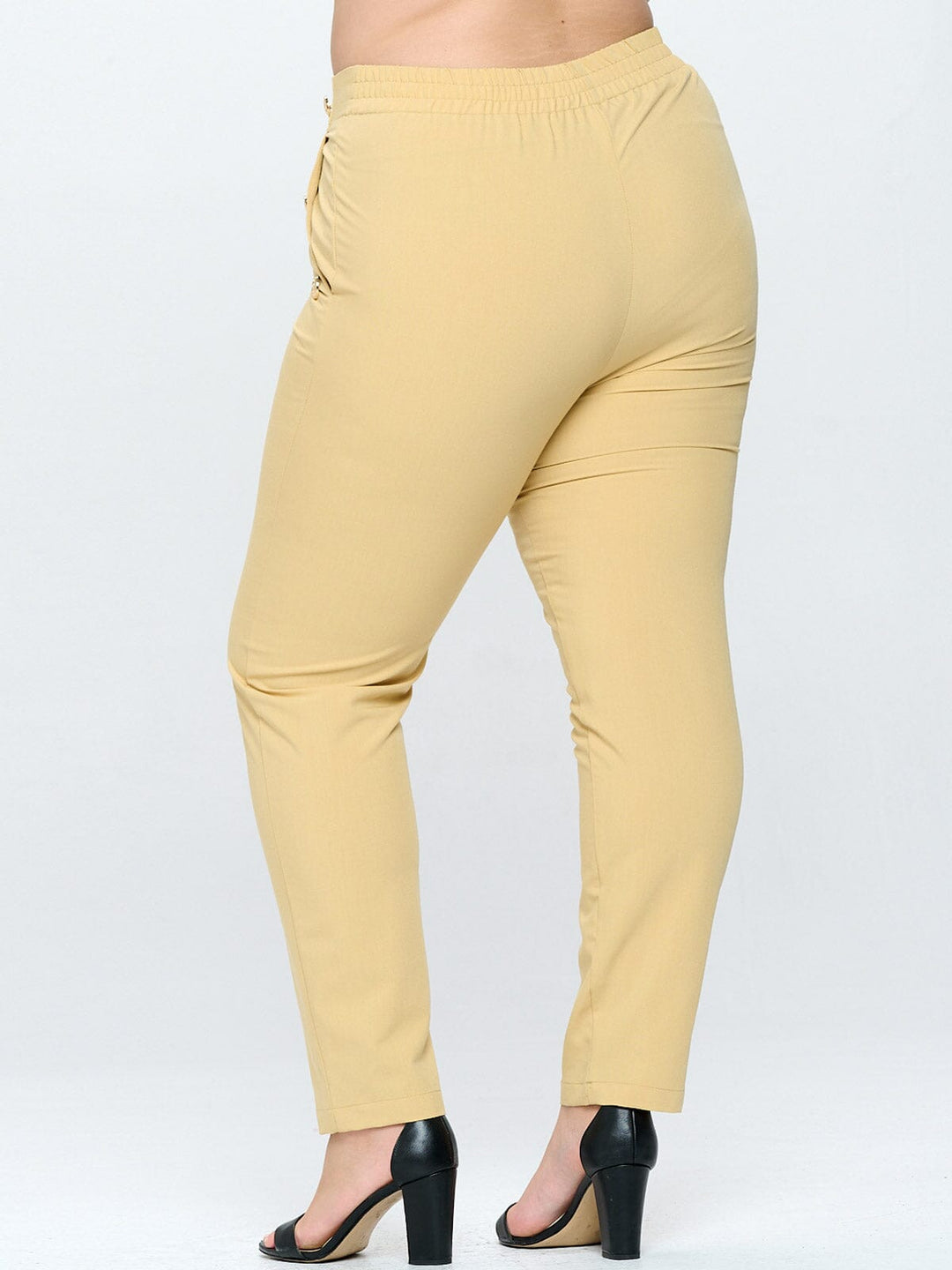 PLUS SIZE ELASTIC WAIST POCKETS BUTTONS DETAILED SKINNY PANTS