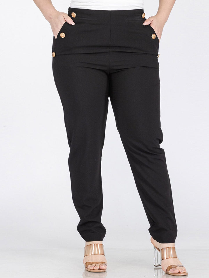 PLUS SIZE ELASTIC WAIST POCKETS BUTTONS DETAILED SKINNY PANTS
