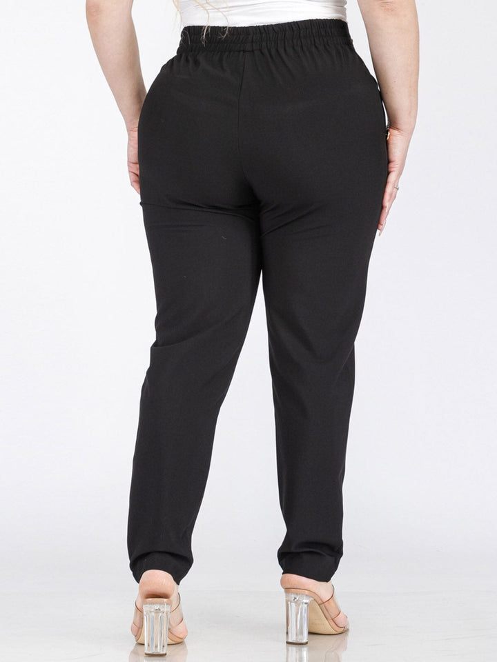 PLUS SIZE ELASTIC WAIST POCKETS BUTTONS DETAILED SKINNY PANTS