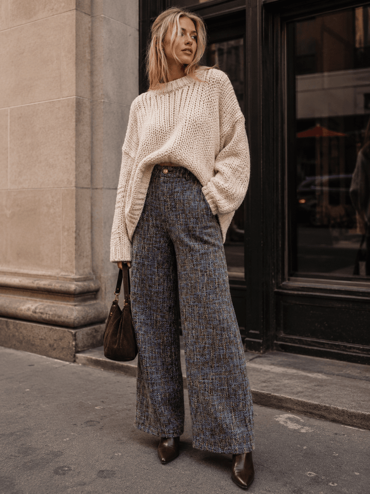 WOMEN'S BUTTON CLOSURE FRONT POCKETS WIDE LEG PANTS