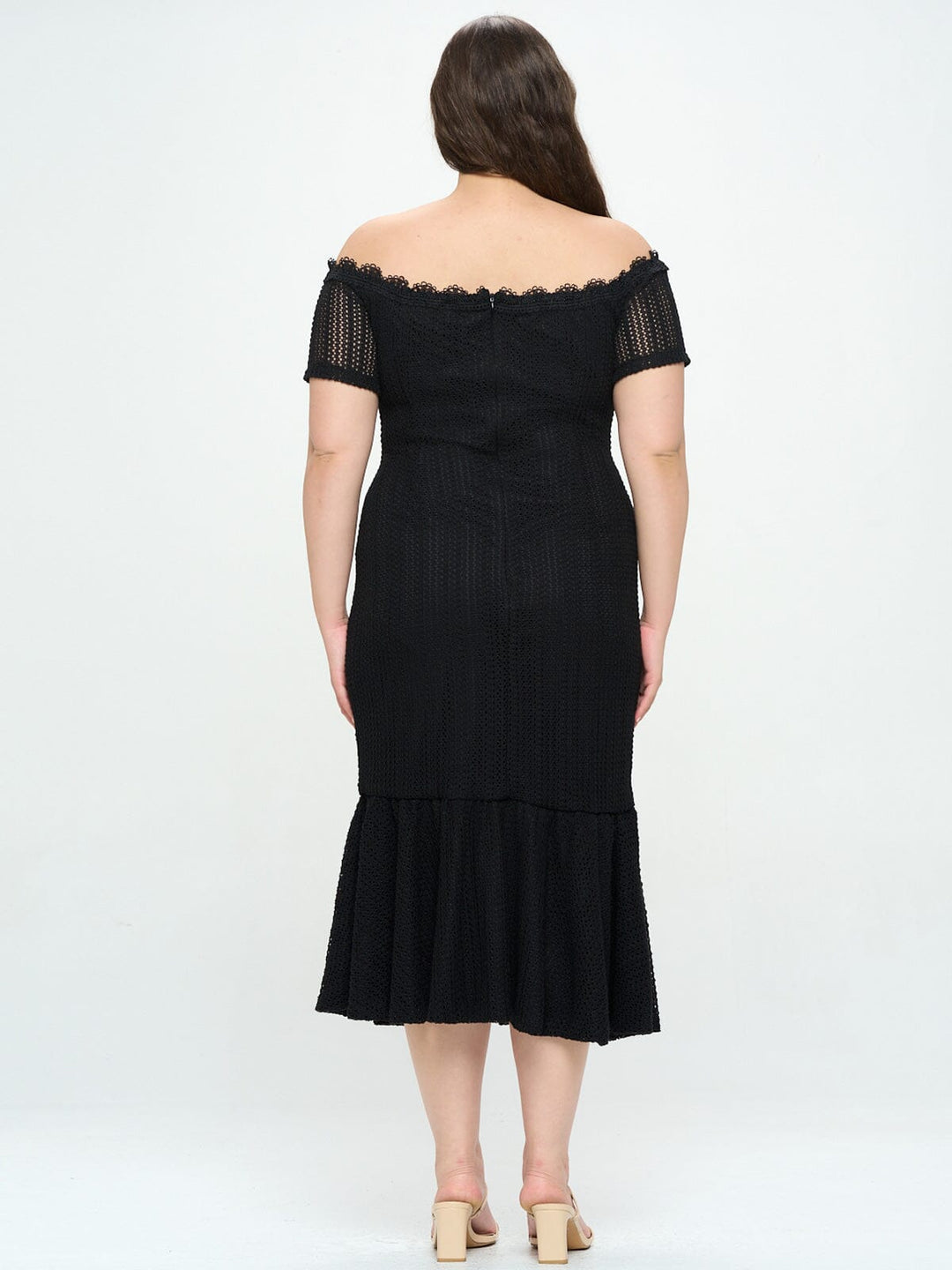 PLUS SIZE OFF SHOULDER BUTTONS FRONT SLIT KNITTED MIDI DRESS