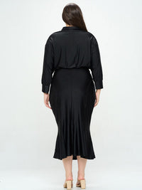 PLUS SIZE LONG SLEEVE BUTTON UP MAXI DRESS