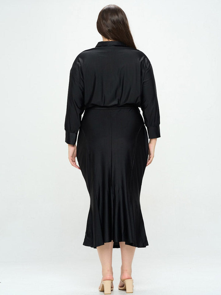 PLUS SIZE LONG SLEEVE BUTTON UP MAXI DRESS