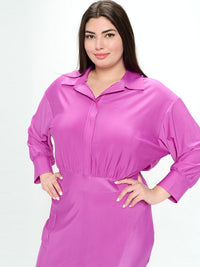 PLUS SIZE LONG SLEEVE BUTTON UP MAXI DRESS