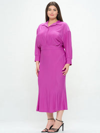 PLUS SIZE LONG SLEEVE BUTTON UP MAXI DRESS
