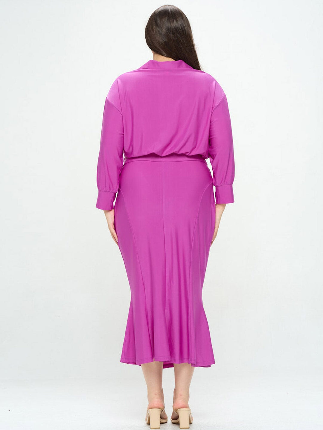 PLUS SIZE LONG SLEEVE BUTTON UP MAXI DRESS