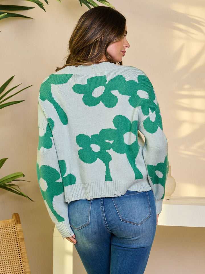WOMEN'S LONG SLEEVE V-NECK PULLOVER GRAPHIC SWEATER