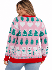 PLUS SIZE LONG SLEEVE HOLIDAY PRINT PULLOVER SWEATER