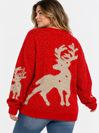 PLUS SIZE LONG SLEEVE HOLIDAY PRINT SHIMMER PULLOVER SWEATER