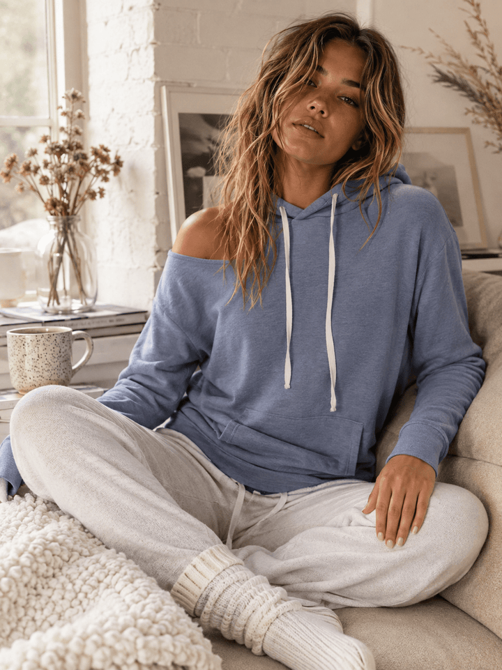 ENTRO WOMEN'S LONG SLEEVE COLD SHOULDER HOODIES TOP