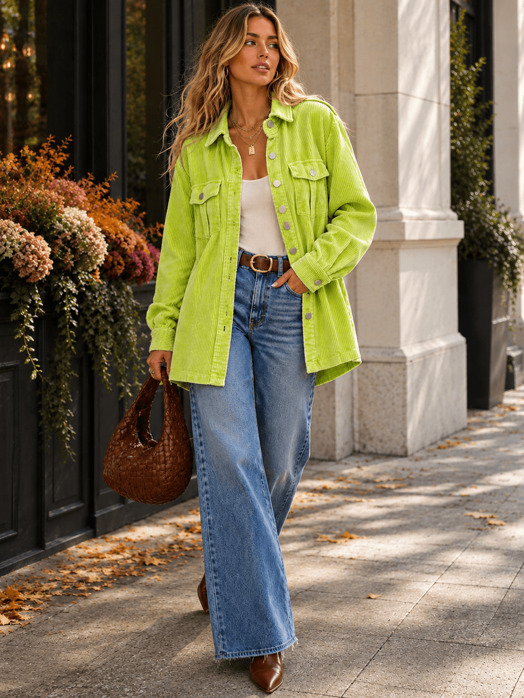 WOMEN'S LONG SLEEVE BUTTON CLOSURE FRONT POCKETS CORDUROY SHACKET
