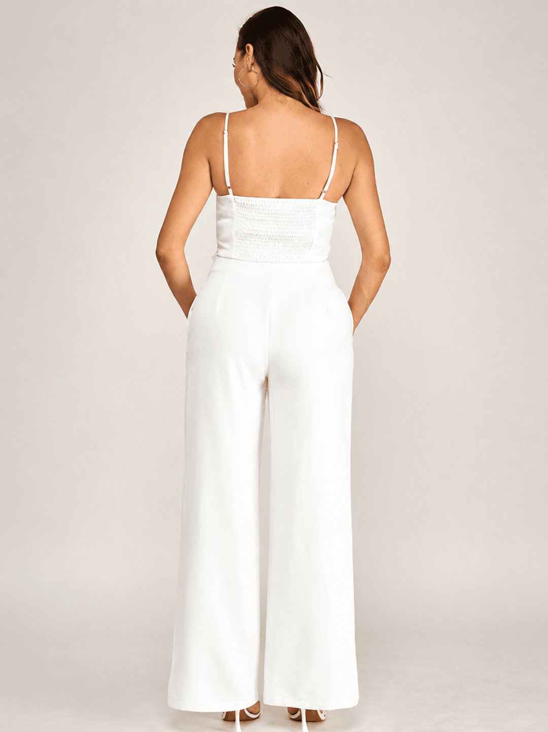 ******WOMEN'S SLEEVELESS SMOCK TOP & BUTTON CLOSURE POCKETS WIDE LEG PANTS 2PC. SET