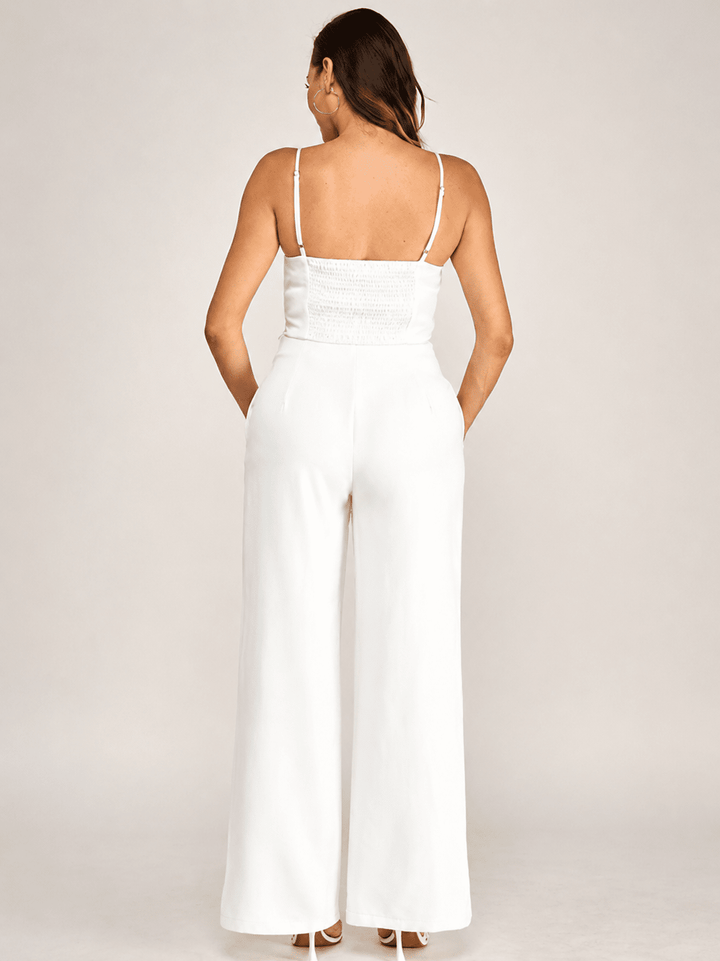 ******WOMEN'S SLEEVELESS SMOCK TOP & BUTTON CLOSURE POCKETS WIDE LEG PANTS 2PC. SET