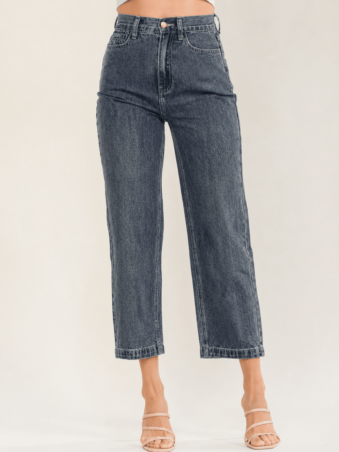 WOMEN'S BUTTON CLOSURE POCKETS STRAIGHT LEG DENIM PANTS