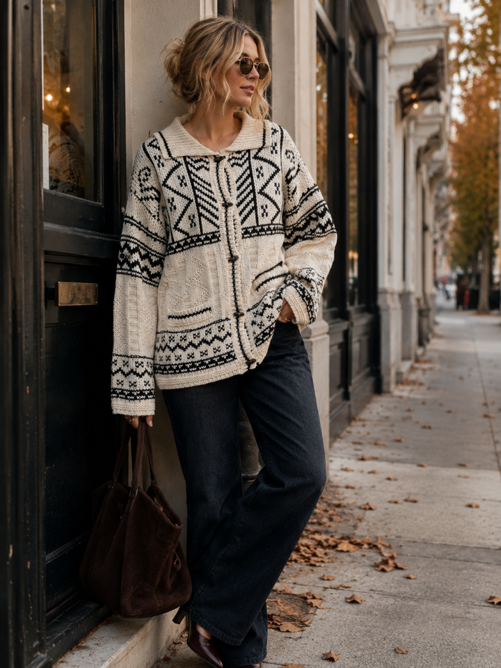 WOMEN'S LONG SLEEVE BUTTON UP FRONT POCKETS MULTI SWEATER