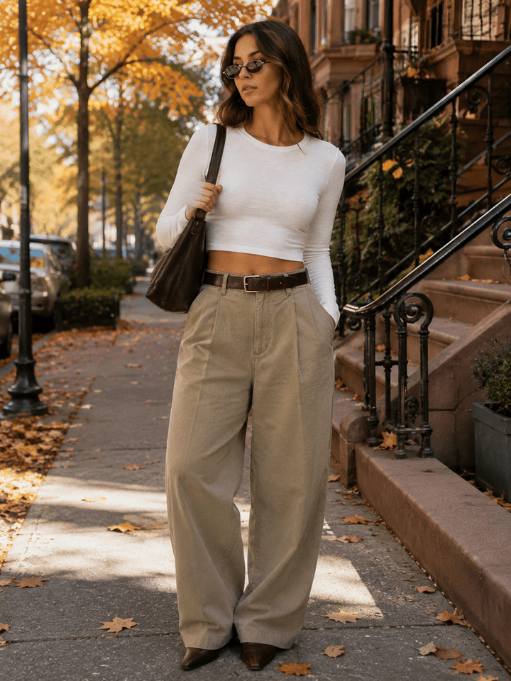 ENTRO WOMEN'S LONG SLEEVE BASIC CROP TOP