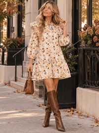 ENTRO WOMEN'S 3/4 SLEEVE V-NECK FLORAL PRINT MINI DRESS