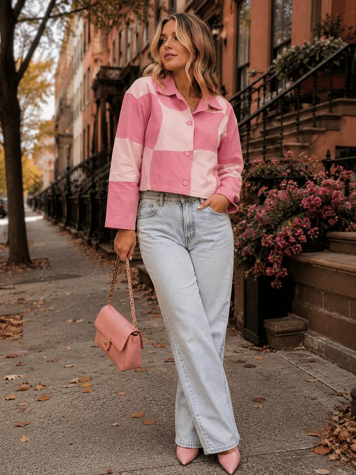 WOMEN'S LONG SLEEVE BUTTON CLOSURE COLORBLOCK DENIM JACKET