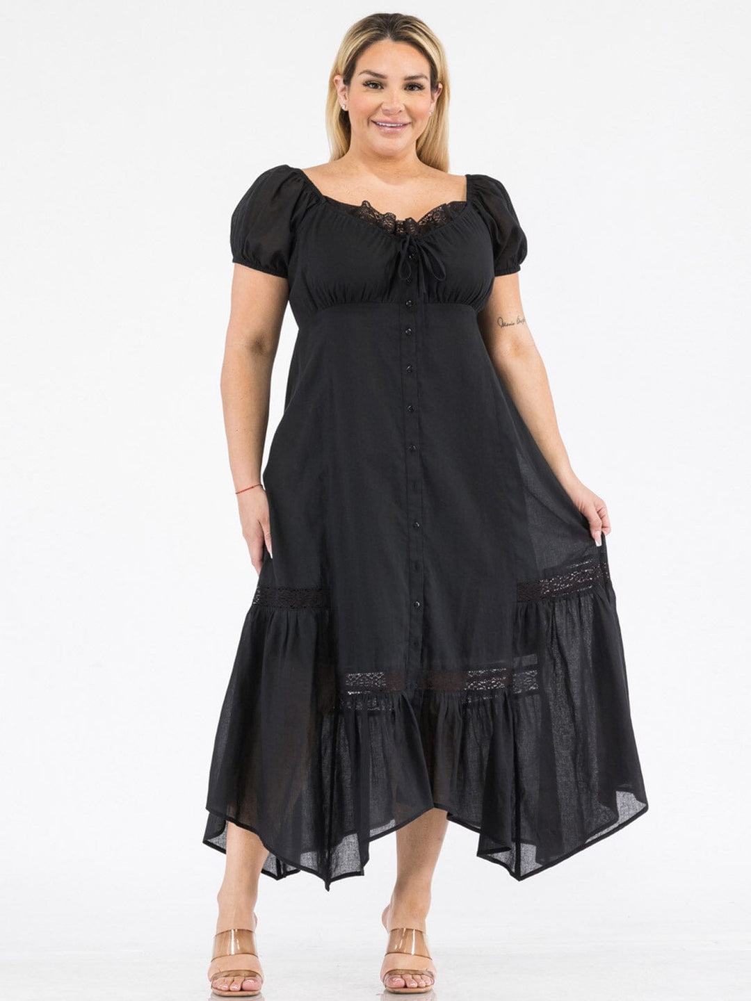 PLUS SIZE SHORT SLEEVE OFF SHOULDER SMOCK FIT & FLARE MAXI DRESS