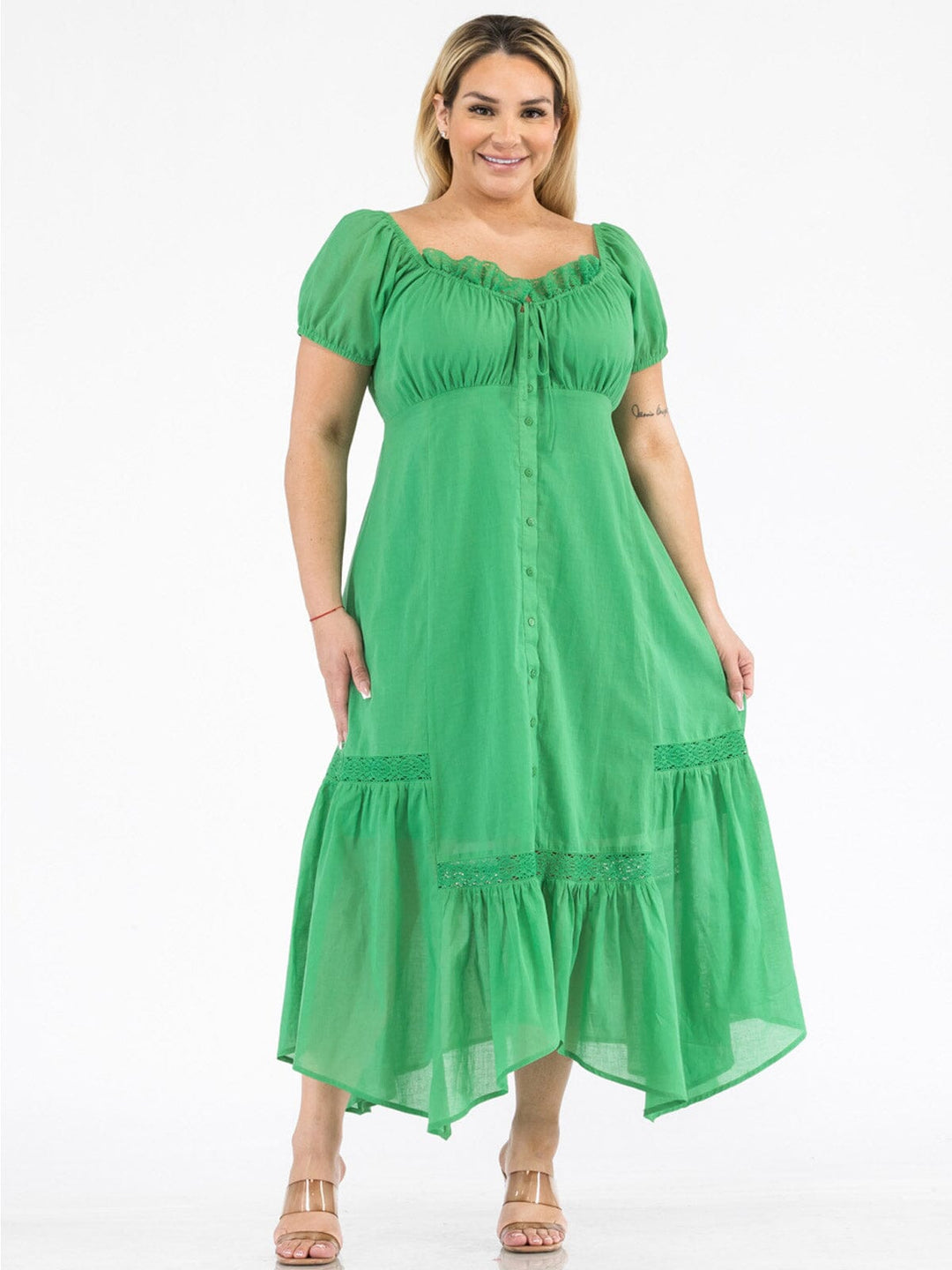 PLUS SIZE SHORT SLEEVE OFF SHOULDER SMOCK FIT & FLARE MAXI DRESS