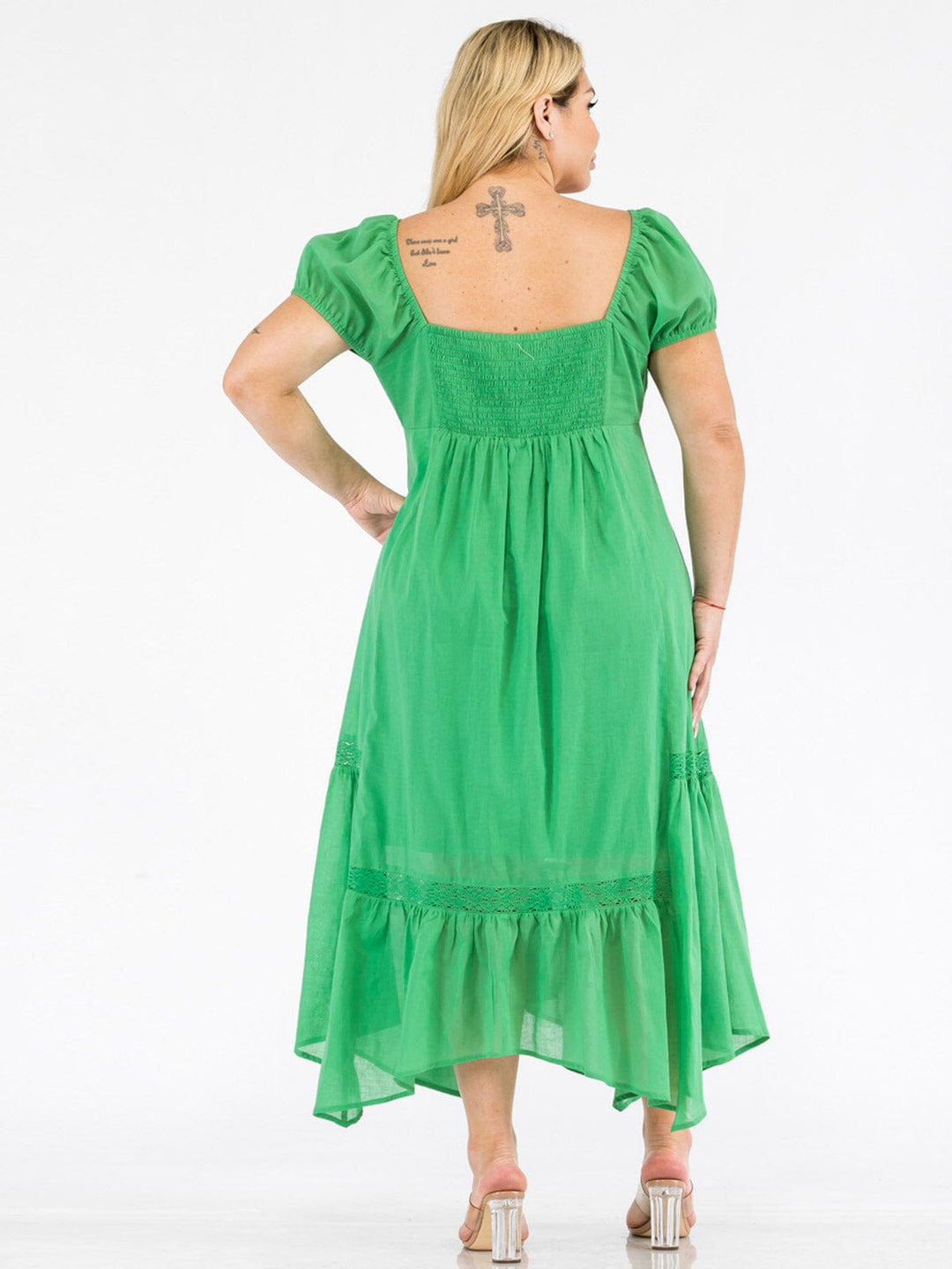 PLUS SIZE SHORT SLEEVE OFF SHOULDER SMOCK FIT & FLARE MAXI DRESS