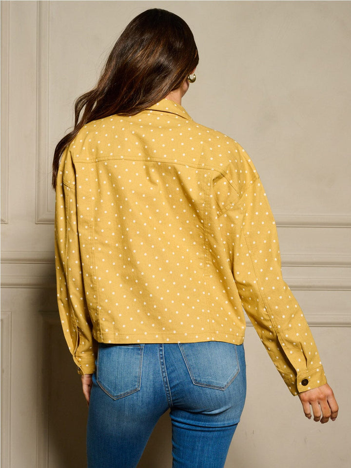 WOMEN'S LONG SLEEVE BUTTON UP FRONT POCKETS POLKA DOTS DENIM JACKET