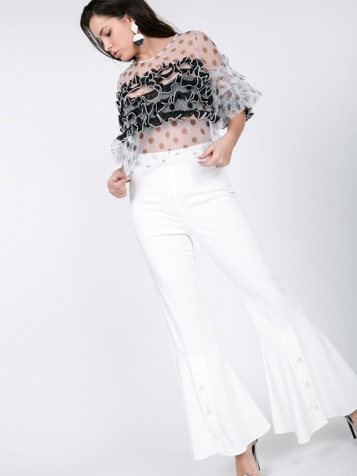 WOMEN'S ZIP UP PEARL BELL BOTTOMS PANTS