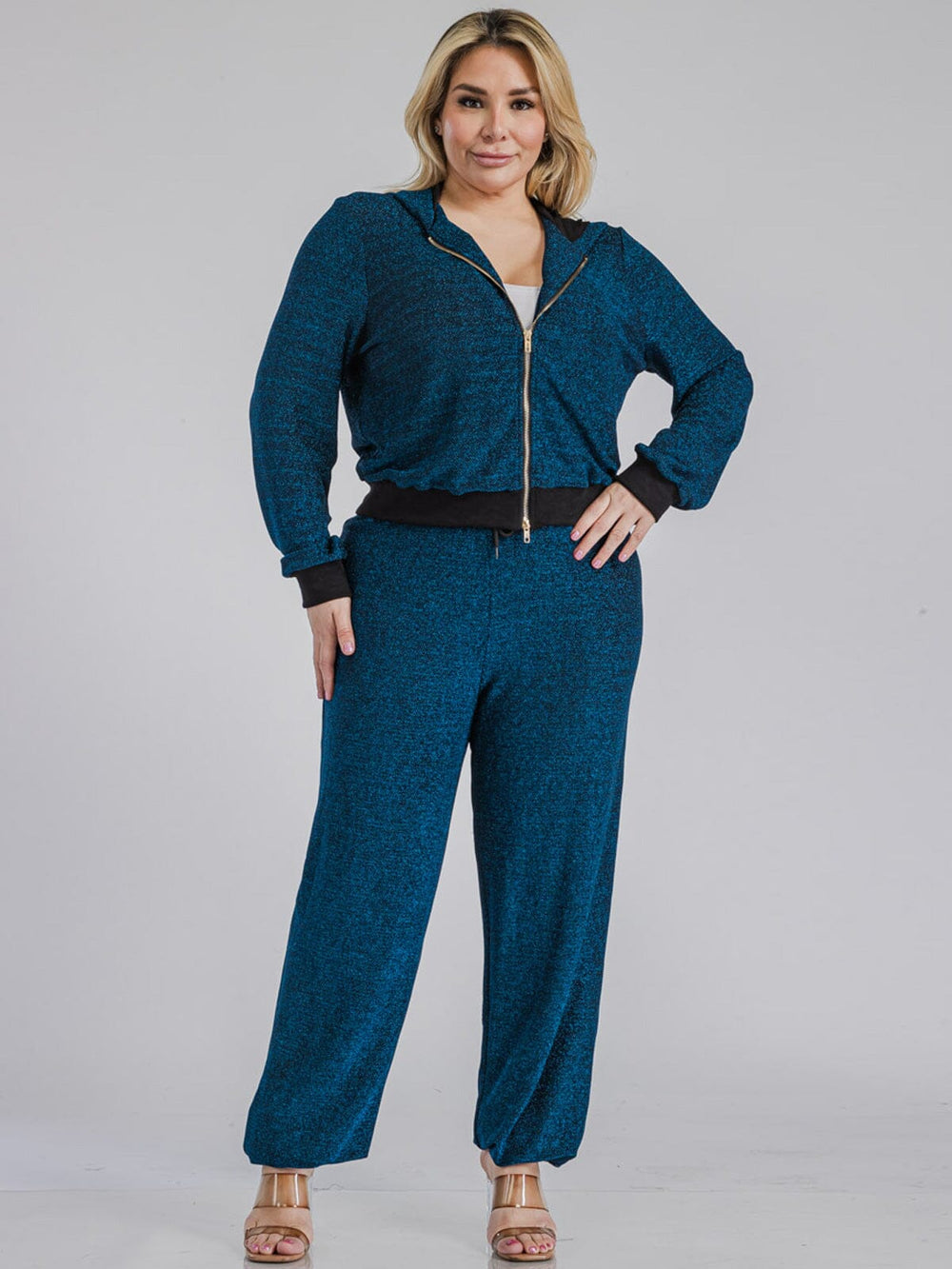 PLUS SIZE LONG SLEEVE JACKET & ELASTIC WAIST PANTS SHIMMER 2PC. SET