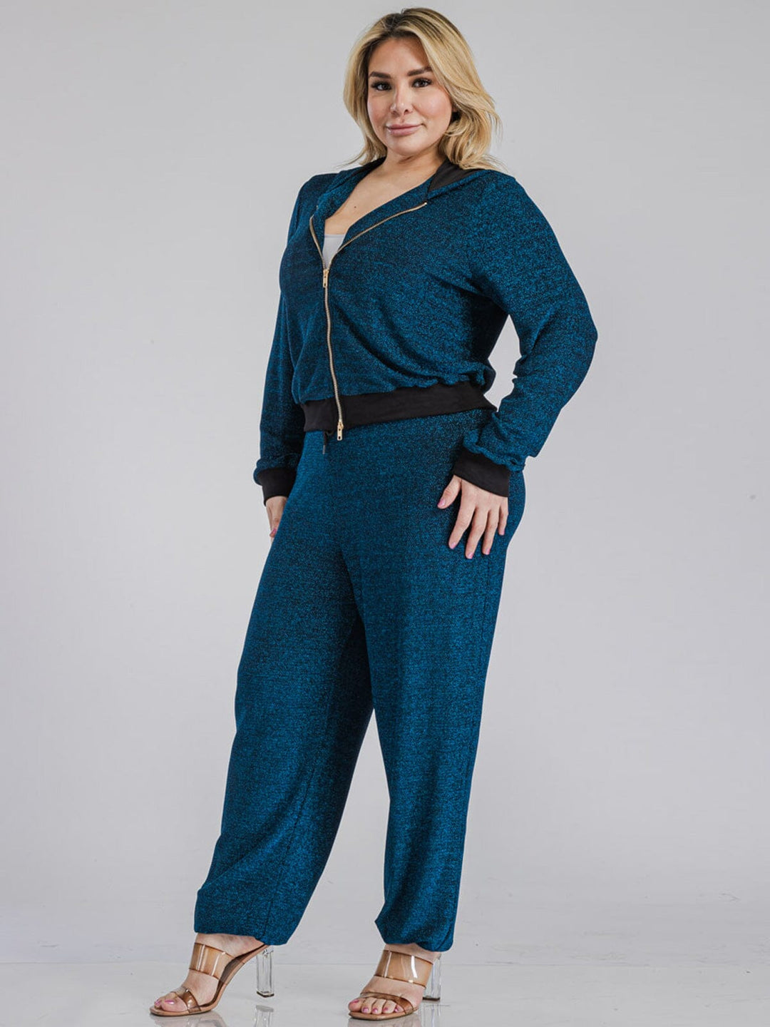 PLUS SIZE LONG SLEEVE JACKET & ELASTIC WAIST PANTS SHIMMER 2PC. SET