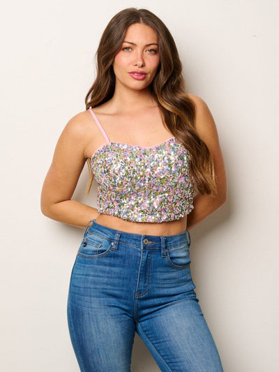 WOMEN'S SLEEVELESS MULTI COLOR SEQUINS TANK TOP