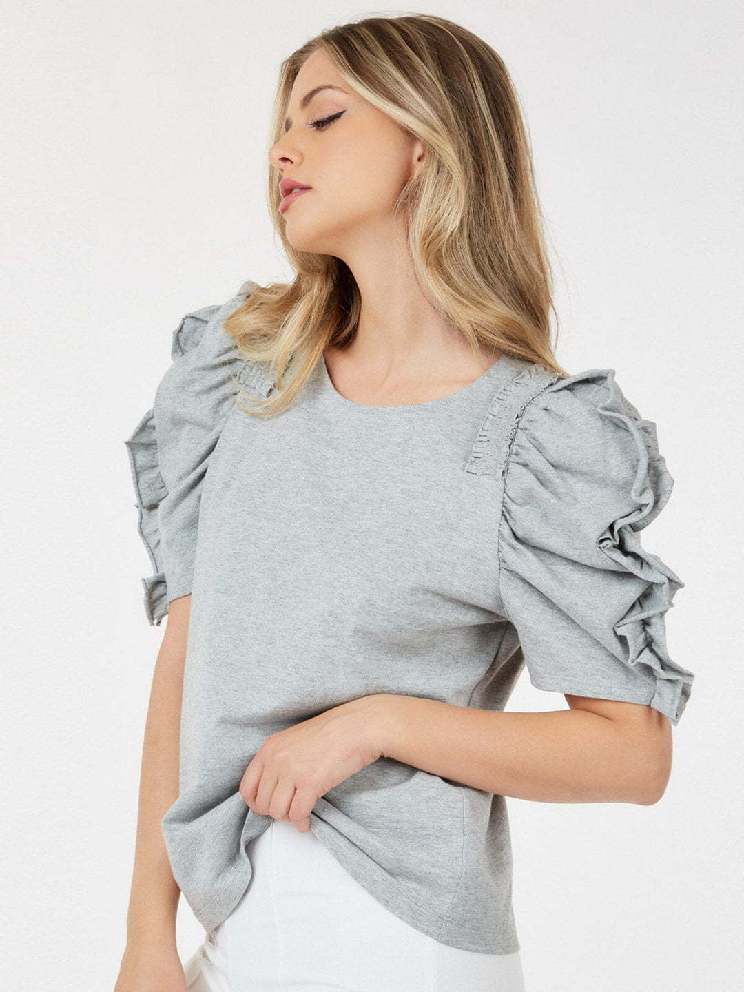 WOMEN'S SHORT PUFF SLEEVE DETAILED BLOUSE