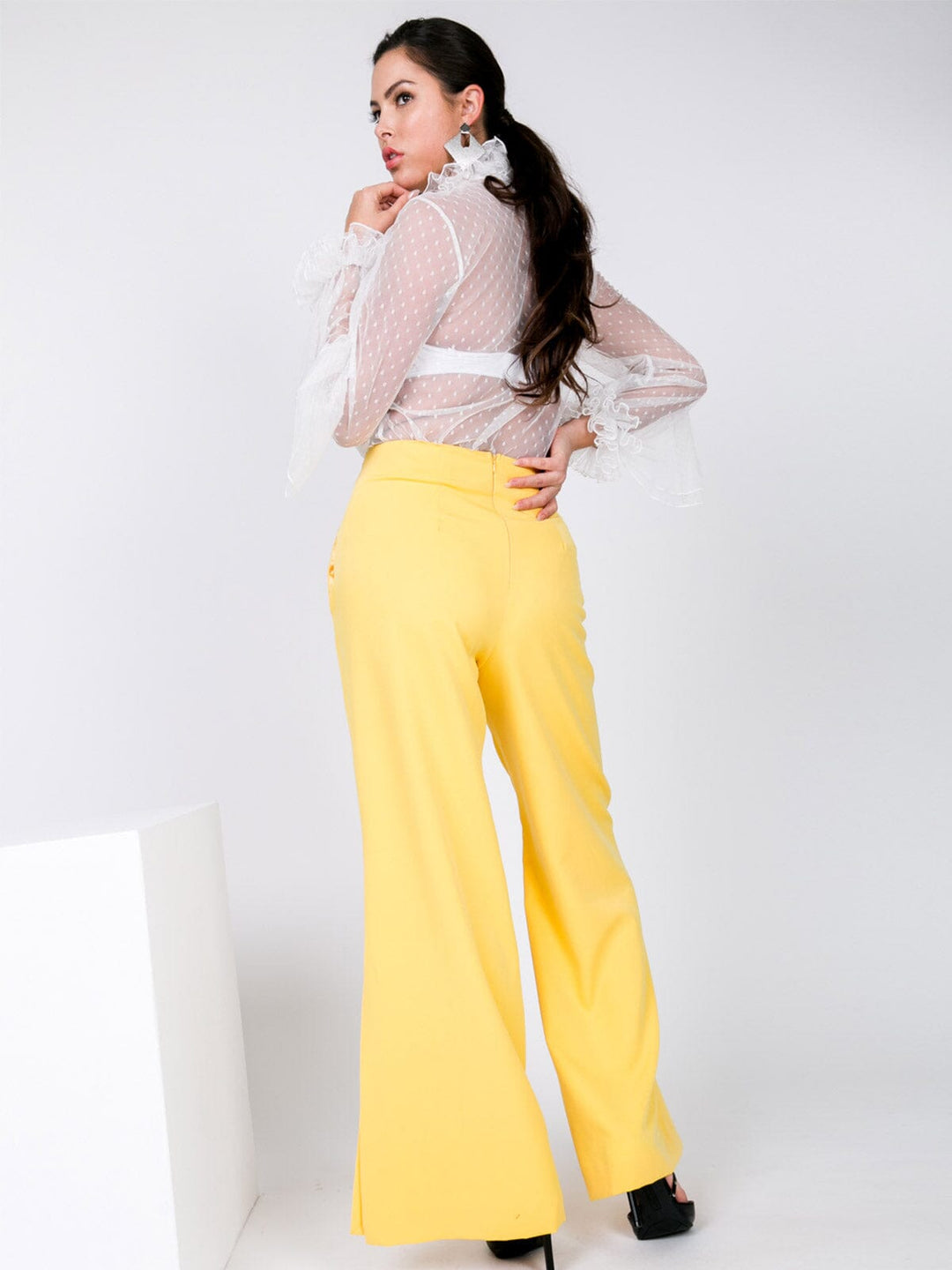 WOMEN'S ZIP UP FRONT POCKETS WIDE LEG SLIT DETAILED PANTS