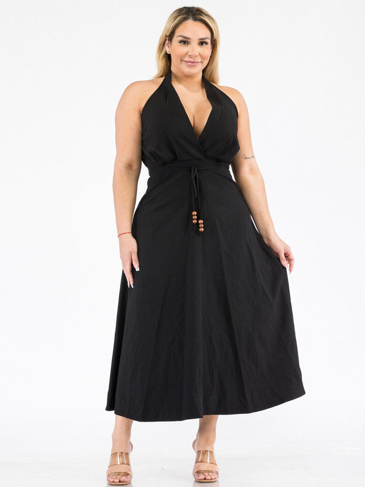 PLUS SIZESLEEVELESS V-NECK SURPLICE SELF TIE MAXI DRESS