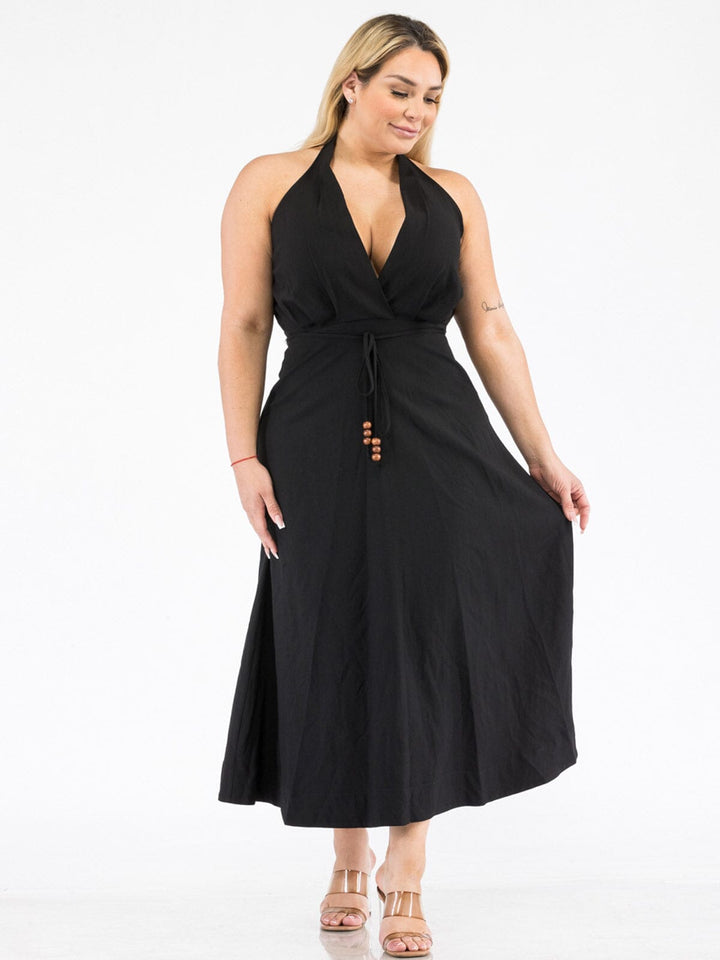 PLUS SIZESLEEVELESS V-NECK SURPLICE SELF TIE MAXI DRESS