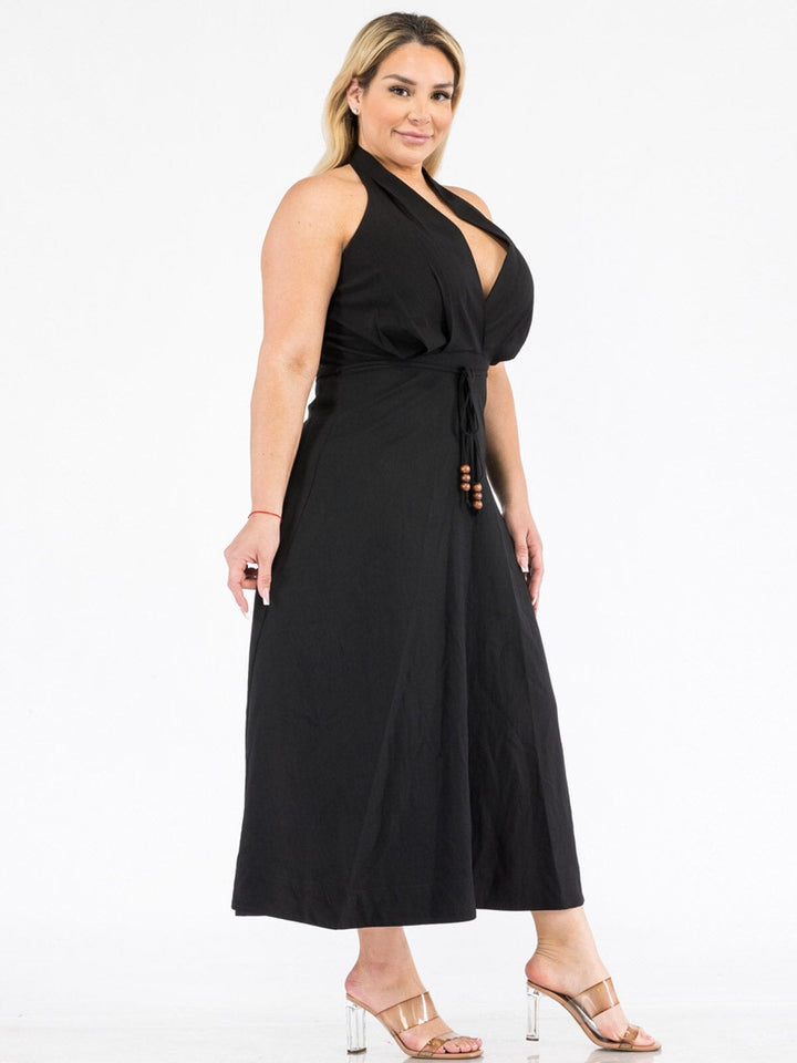 PLUS SIZESLEEVELESS V-NECK SURPLICE SELF TIE MAXI DRESS