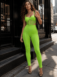 WOMEN'S SLEEVELESS BRALETTE TOP & ZIP UP SKINNY LEG PANTS BANDAGE 2PC. SET