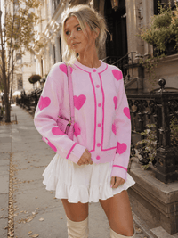WOMEN'S LONG SLEEVE BUTTON CLOSURE COLORBLOCK HEARTS SWEATERS
