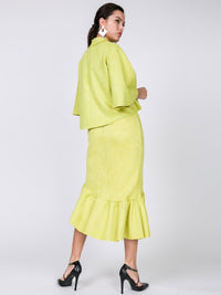 WOMEN'S ZIPPER CLOSURE HIGH-LOW RUFFLE MIDI SKIRT