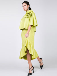 WOMEN'S ZIPPER CLOSURE HIGH-LOW RUFFLE MIDI SKIRT