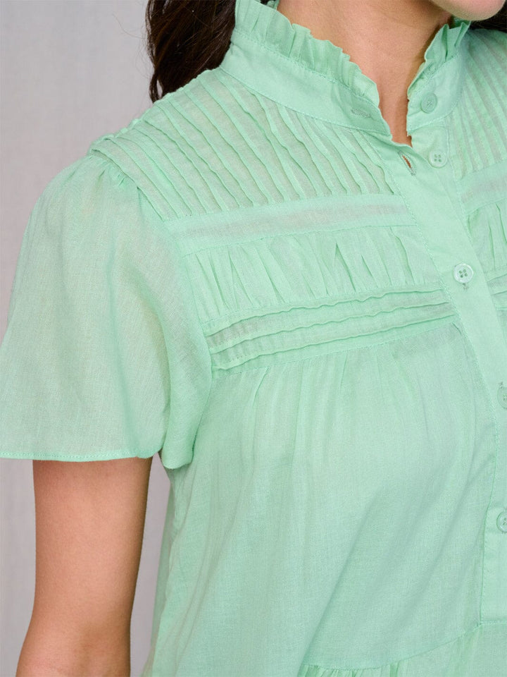 WOMEN'S SHORT SLEEVE BUTTON UP TIERED TUNIC MINI DRESS
