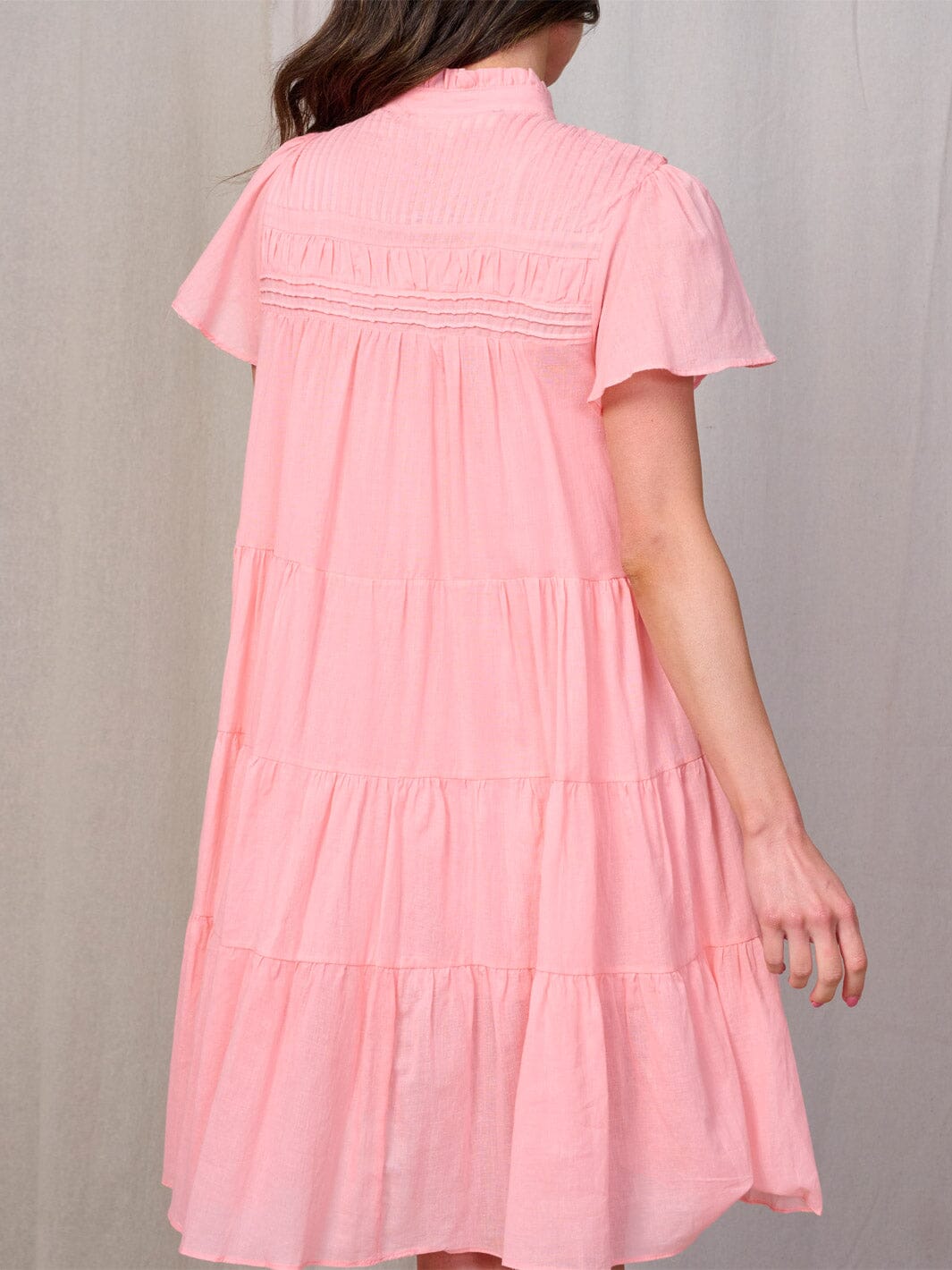 WOMEN'S SHORT SLEEVE BUTTON UP TIERED TUNIC MINI DRESS