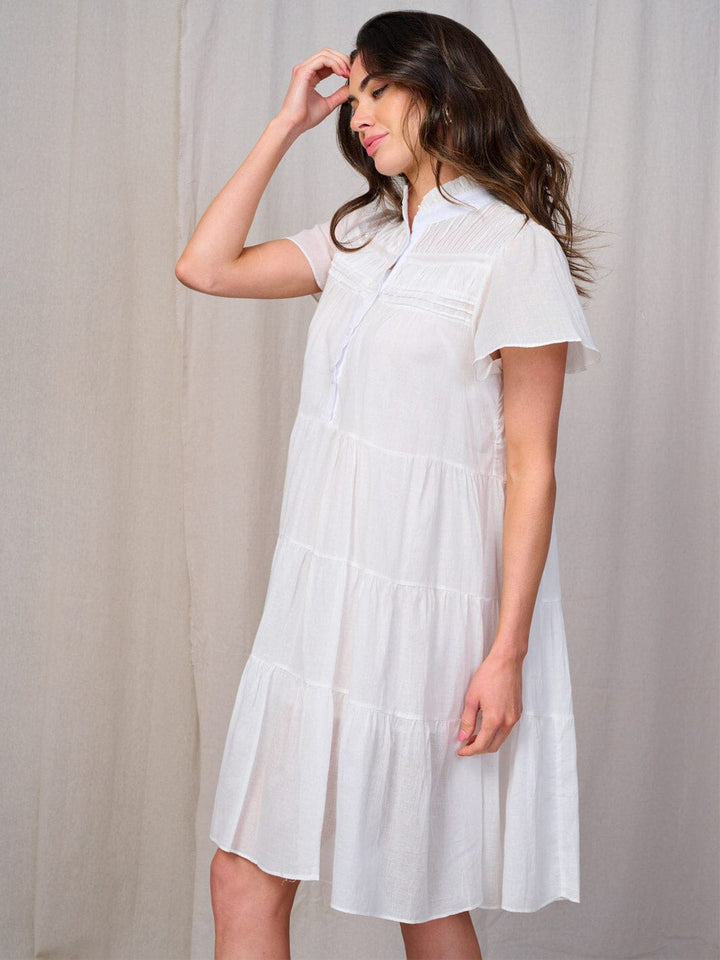 WOMEN'S SHORT SLEEVE BUTTON UP TIERED TUNIC MINI DRESS