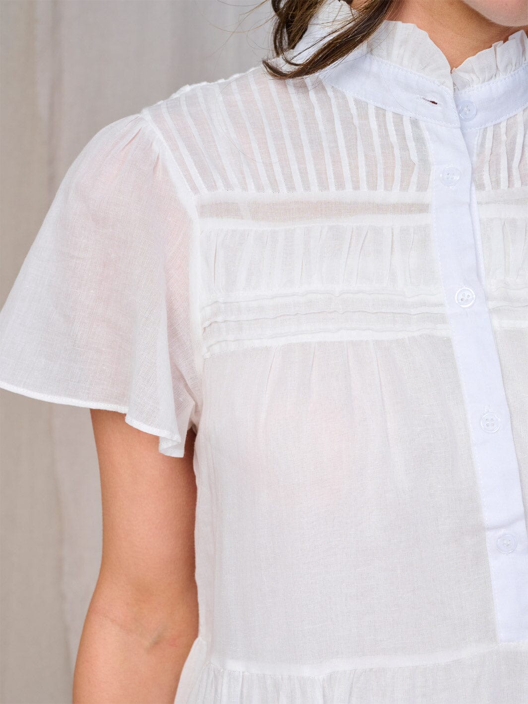 WOMEN'S SHORT SLEEVE BUTTON UP TIERED TUNIC MINI DRESS