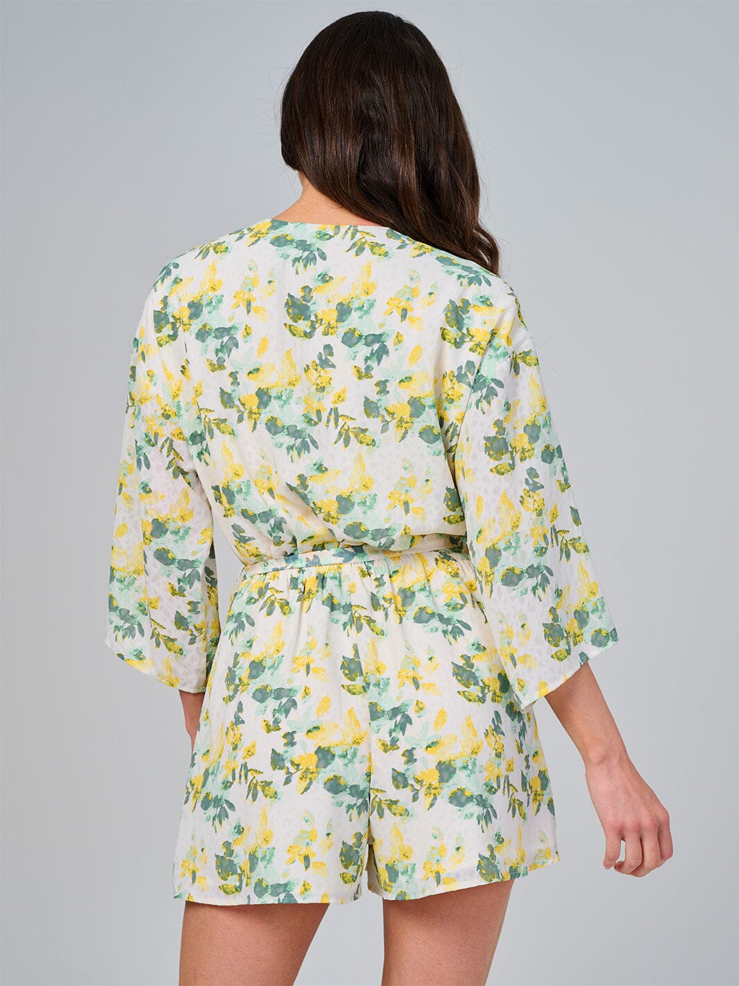 WOMEN'S SHORT SLEEVE BUTTON UP ELASTIC WAIST FRONT POCKETS FLORAL ROMPER