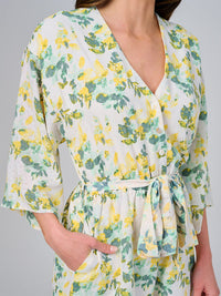 WOMEN'S SHORT SLEEVE BUTTON UP ELASTIC WAIST FRONT POCKETS FLORAL ROMPER