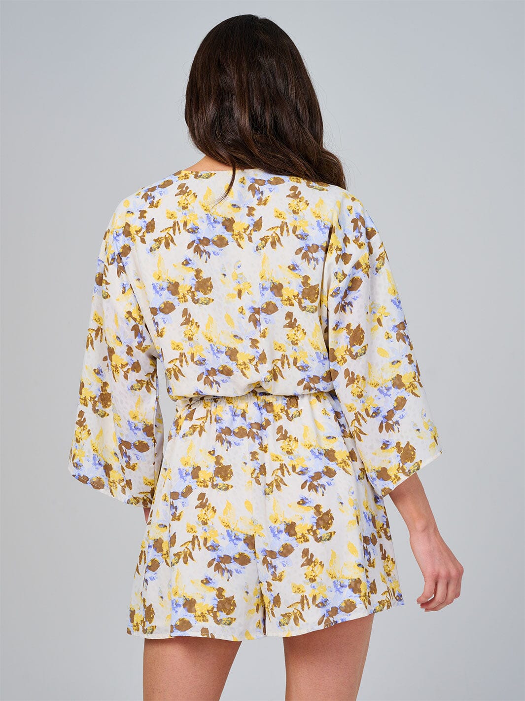 WOMEN'S SHORT SLEEVE BUTTON UP ELASTIC WAIST FRONT POCKETS FLORAL ROMPER